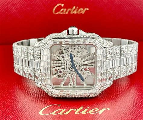 cartier skeleton watch iced out|iced out cartier watch real.